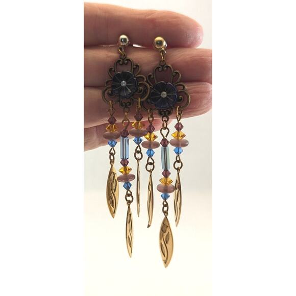Duster Earrings Unusual.Posts Gold/ Silver Tone blue amber dusty rose - Picture 3 of 14